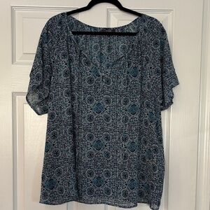 NYDJ Blue and Black Patterned Blouse